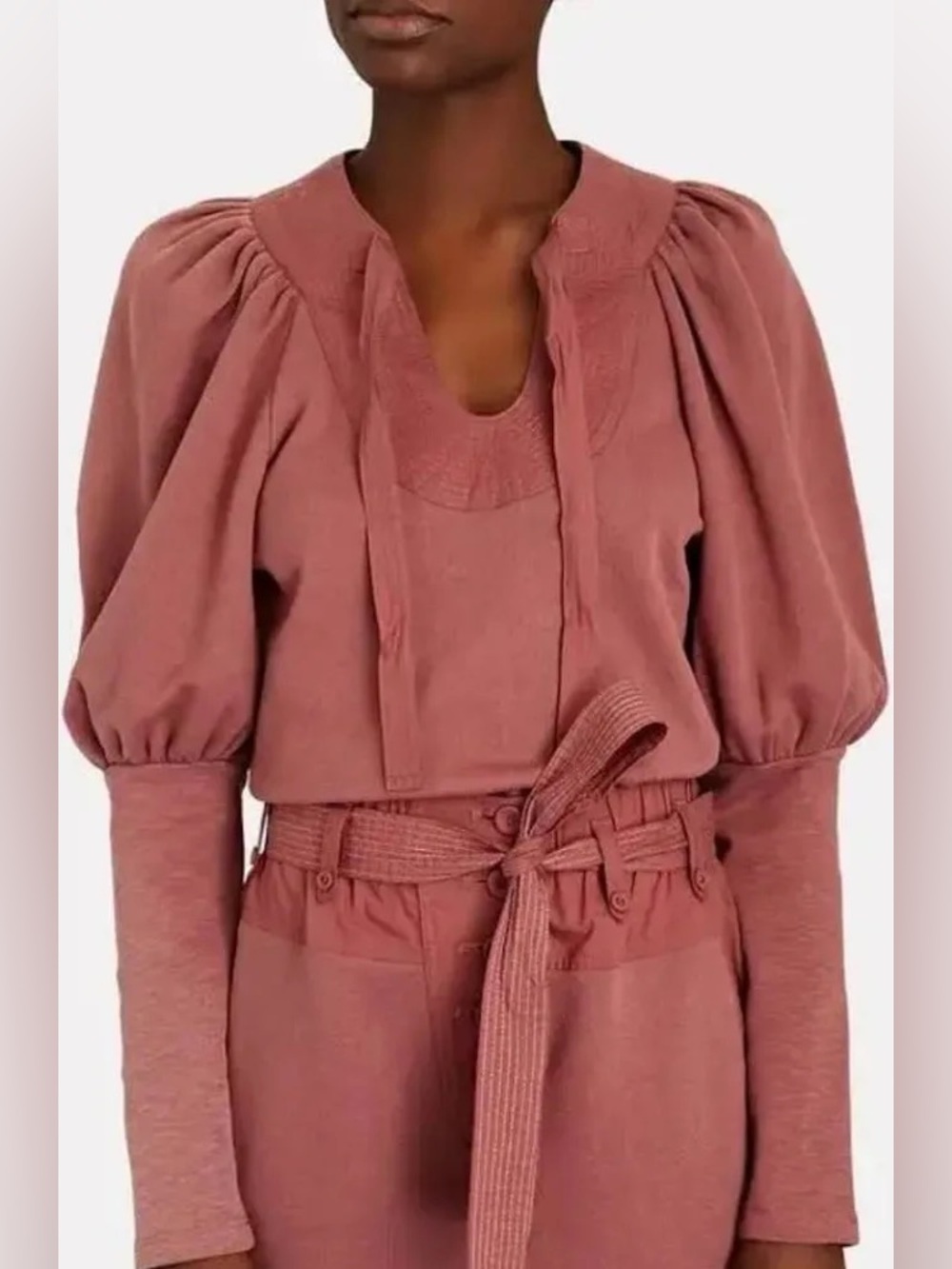 Ulla Johnson Sutton U-Neck Puff Sleeve Sweatshirt Pink Mauve in Size Medium